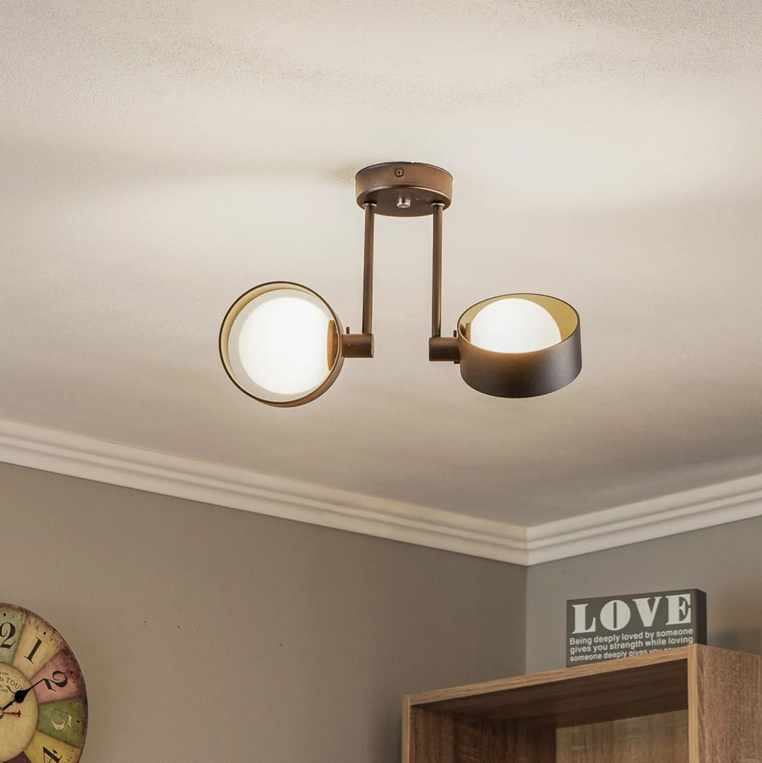 Mado kattovalaisin, teräs, musta, 2-lamppuinen