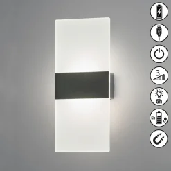 Magnetics LED-ladattava seinävalaisin, musta, 22,5 cm korkea