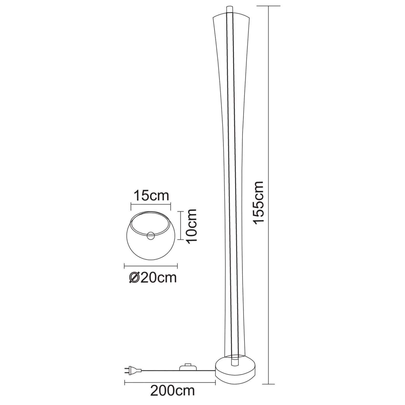 Malinda-LED-lattiavalo, kirkas/antrasiitti, korkeus 155 cm, CCT
