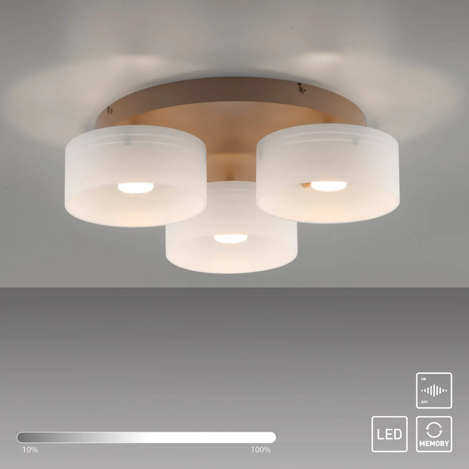 MARIKA-LED-kattovalaisin, beige/valkoinen, 40 cm, 3-lamppuinen, lasi, Switchdim