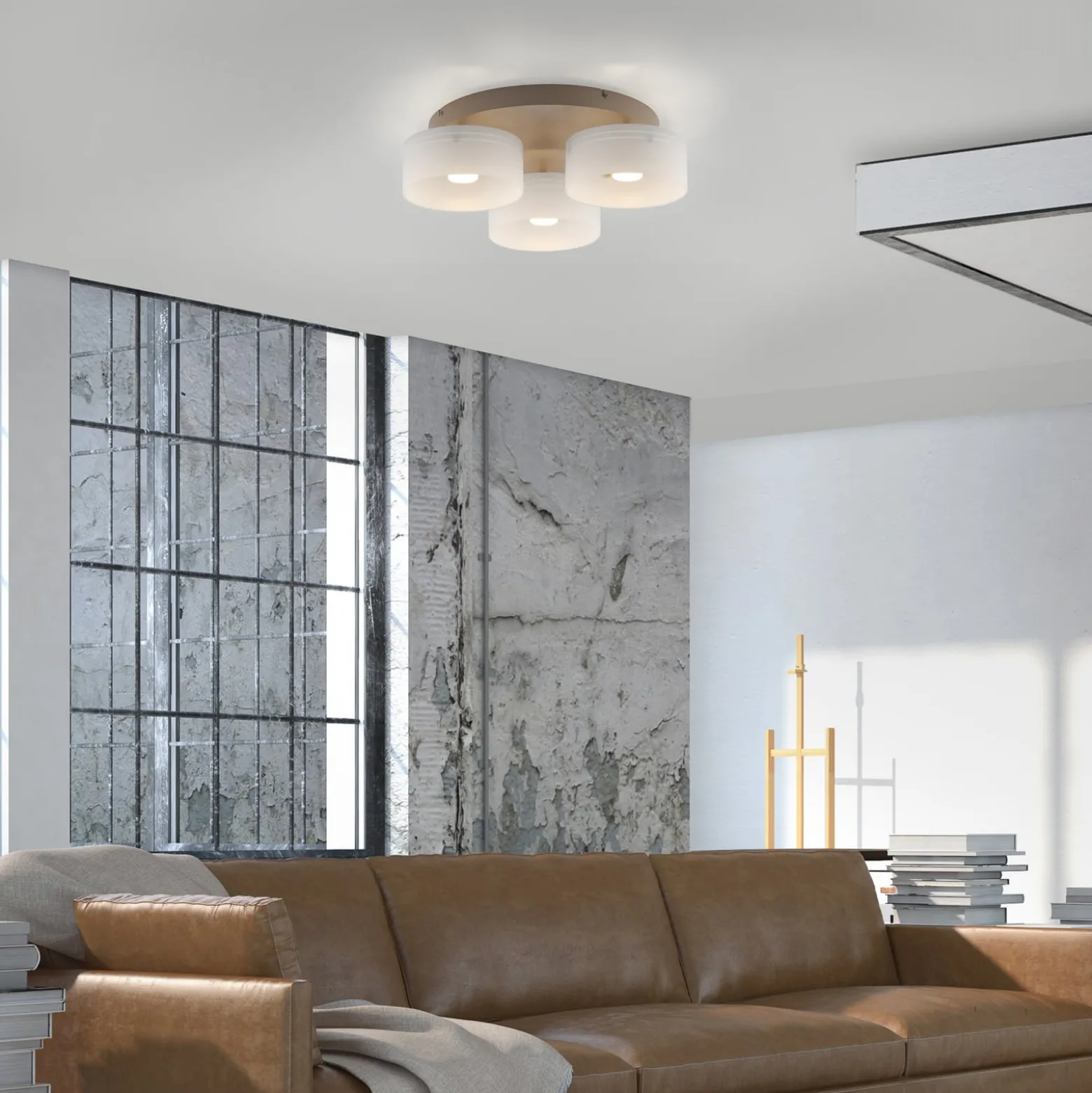 MARIKA-LED-kattovalaisin, beige/valkoinen, 40 cm, 3-lamppuinen, lasi, Switchdim
