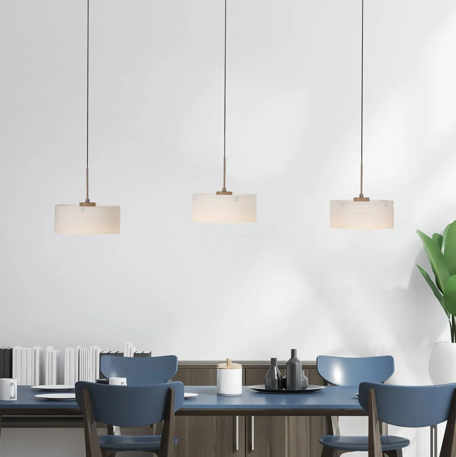 MARIKA-LED-riippuvalaisin, beige/valkoinen, 105 cm, 3-lamppuinen, lasi,