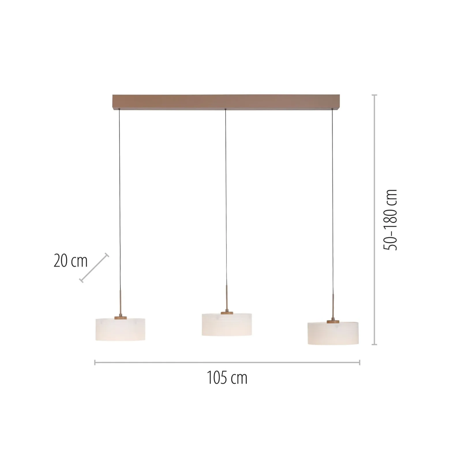 MARIKA-LED-riippuvalaisin, beige/valkoinen, 105 cm, 3-lamppuinen, lasi,