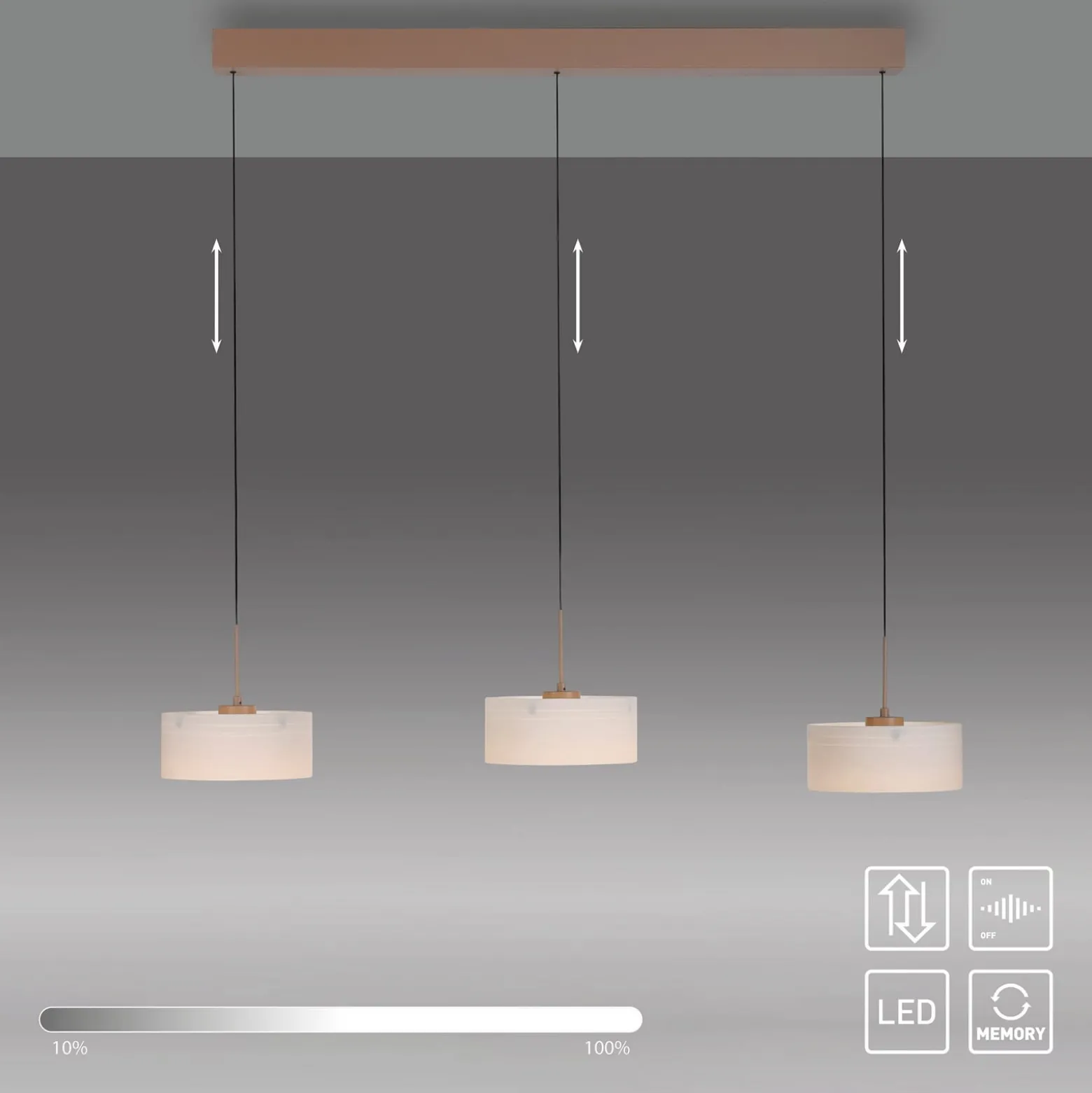 MARIKA-LED-riippuvalaisin, beige/valkoinen, 105 cm, 3-lamppuinen, lasi,