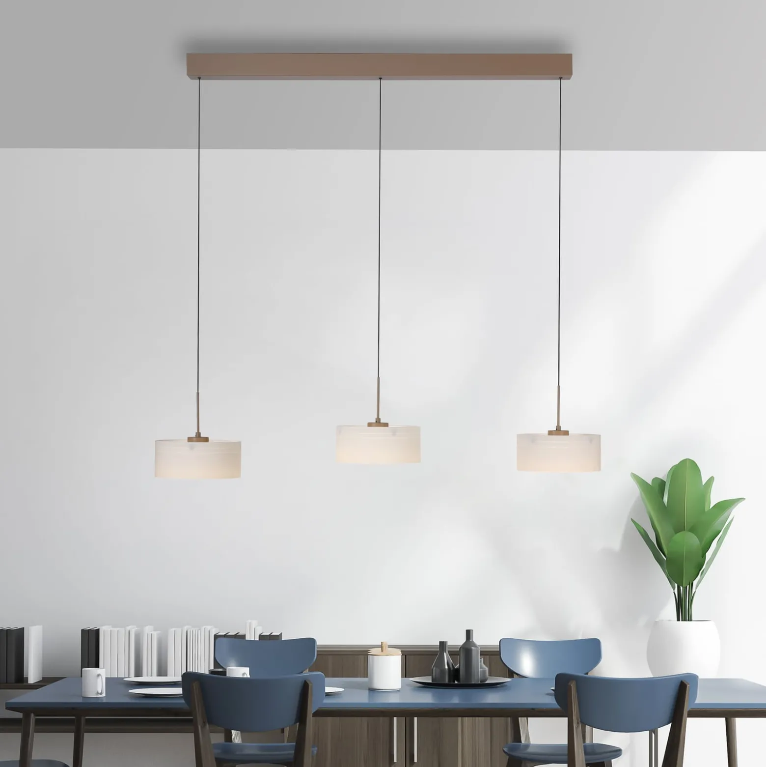 MARIKA-LED-riippuvalaisin, beige/valkoinen, 105 cm, 3-lamppuinen, lasi,