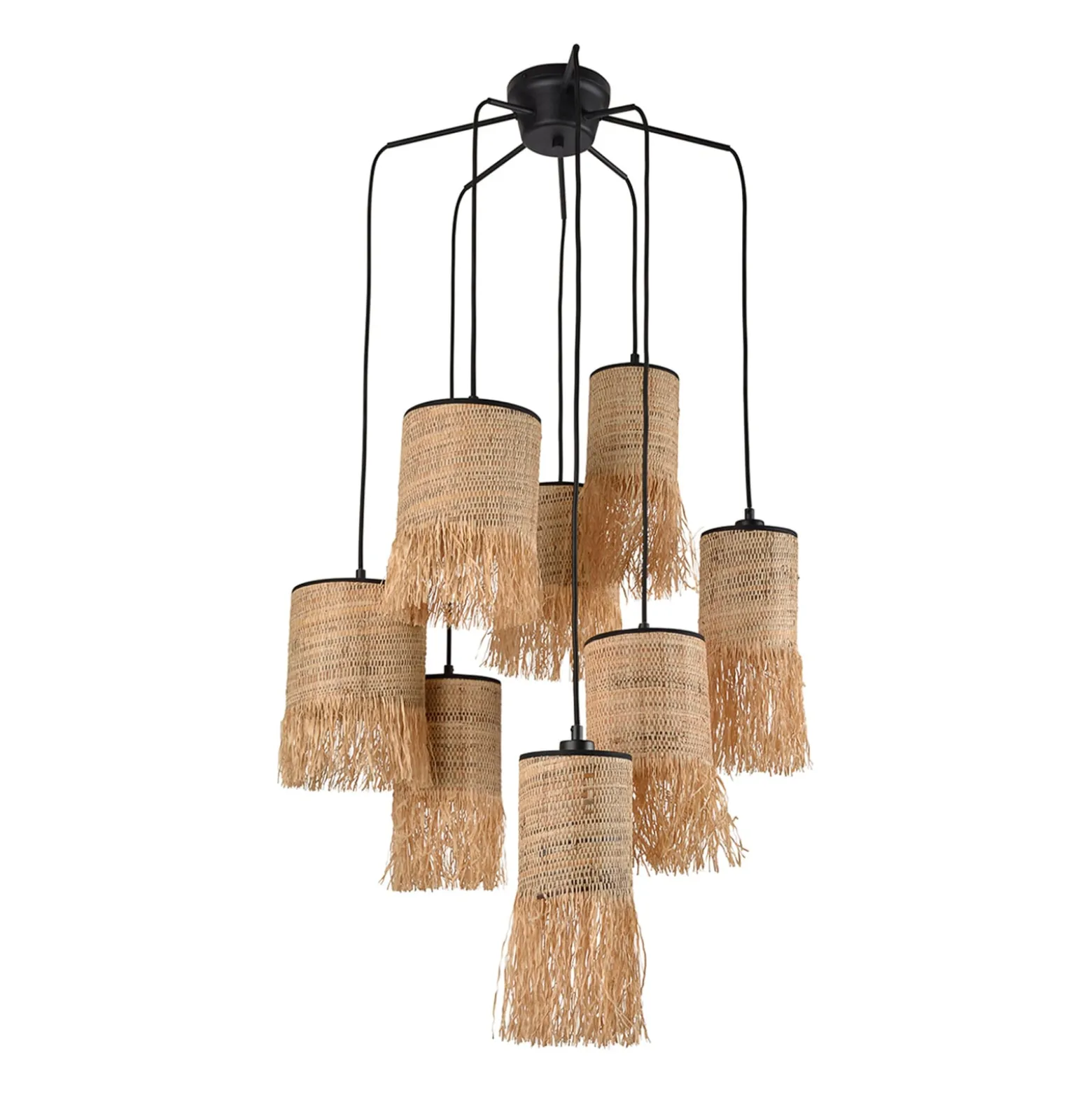 MARKET SET Formentera-riippuvalo, Ø 50 cm, palmukuitu, 8-lamppuinen.