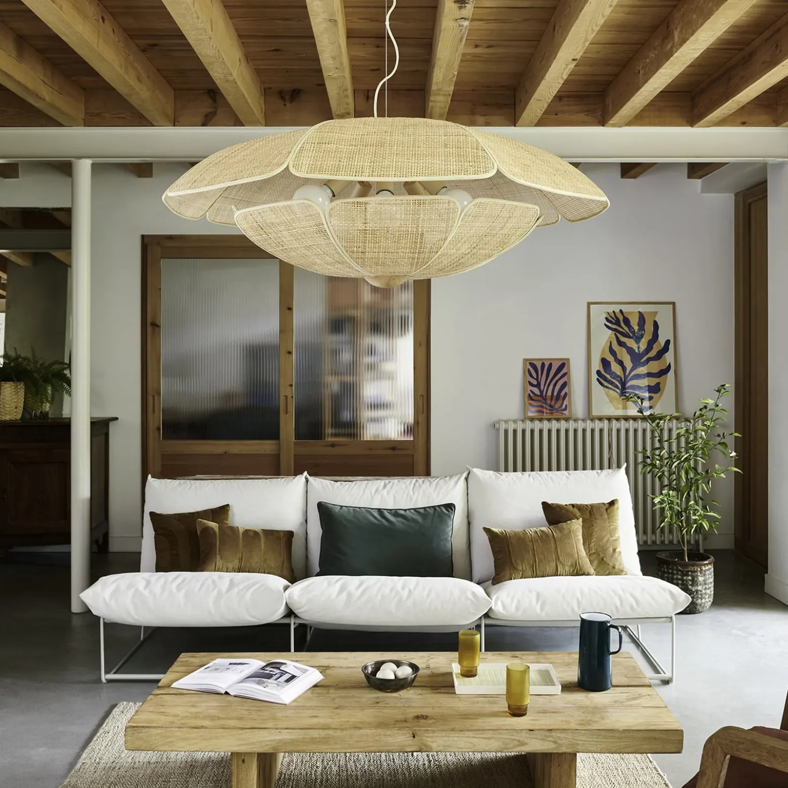 MARKET SET Riippuvalo Coquillage, 110 cm, luonnonvärinen rottinki