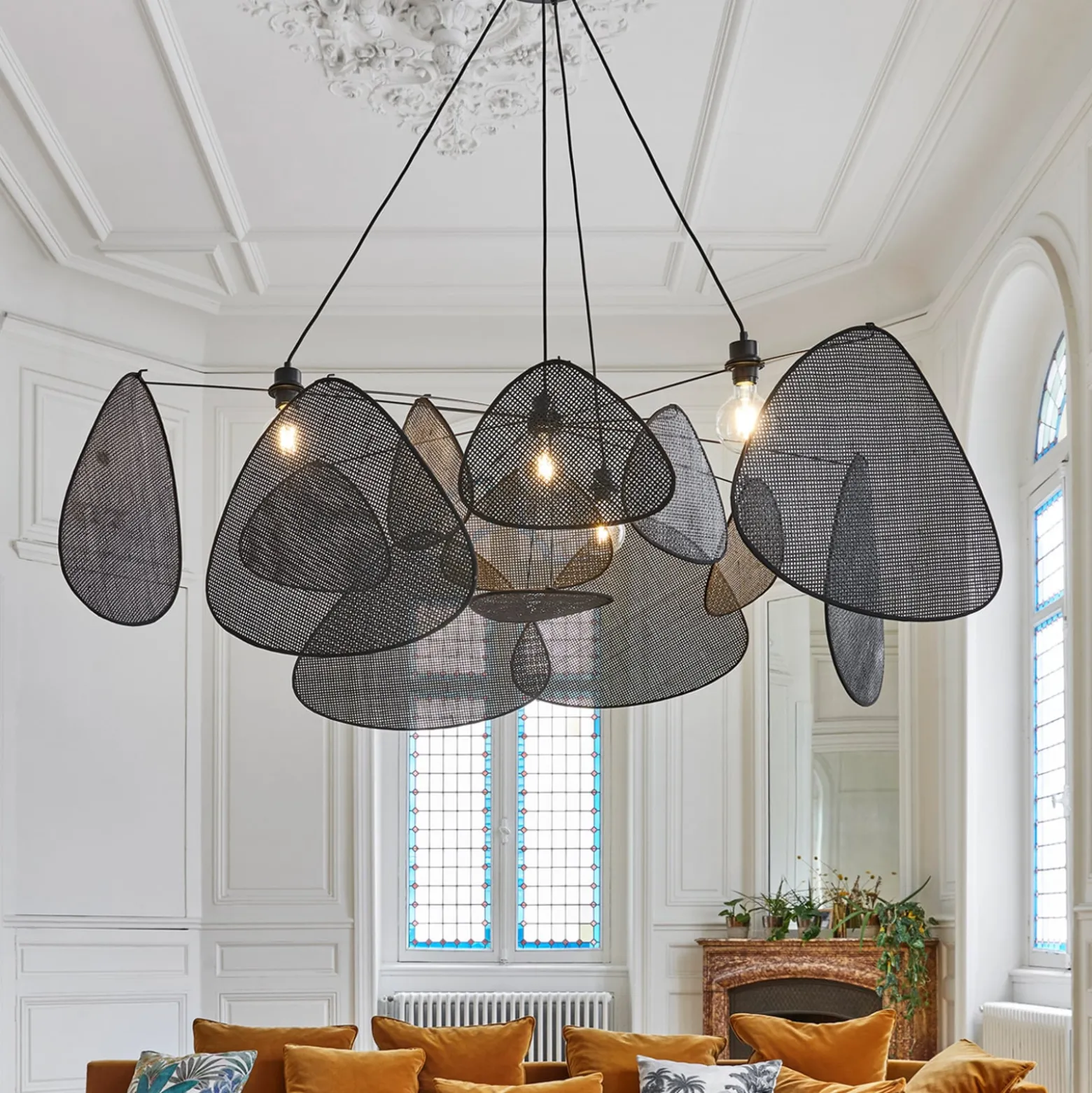 MARKET SET Screen XXL -riippuvalaisin, 90 cm, musta, rottinki