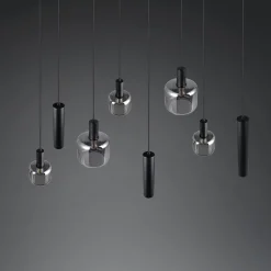 Mataro riippuvalaisin, kromi/musta, 118 cm, 8-lamppuinen lasi/metallia