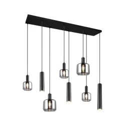 Mataro riippuvalaisin, kromi/musta, 118 cm, 8-lamppuinen lasi/metallia