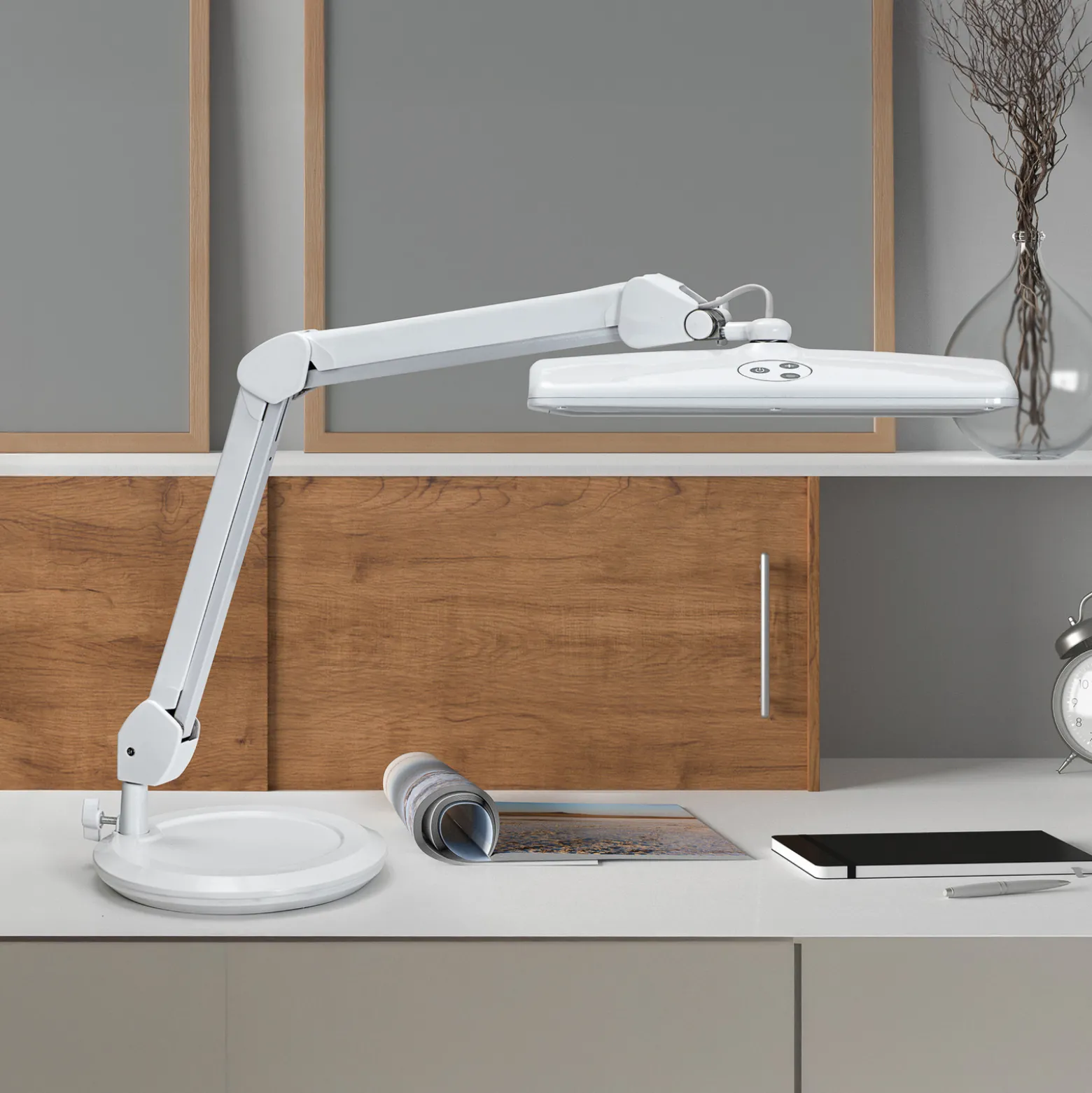 MAULintro LED-työpistevalaisin, valkoinen, 46 cm, jalusta