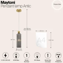 Maytoni Antic -riippuvalo, harmaa lasivarjostin