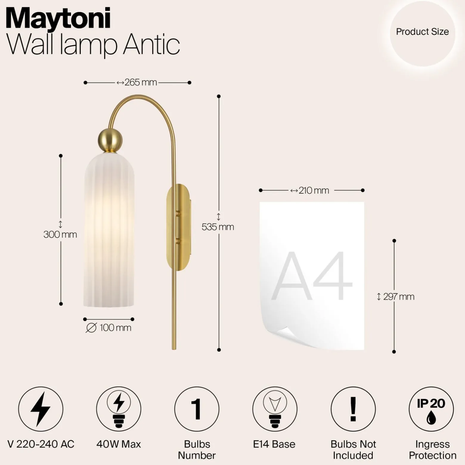 Maytoni Antic-seinälamppu, valkoinen lasivarjostin