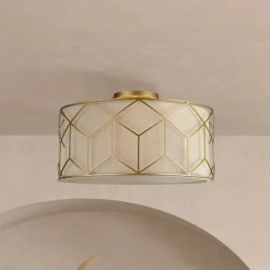 Maytoni kattovalaisin Messina, Ø 43 cm, beige, pellavaa