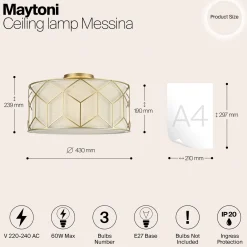 Maytoni kattovalaisin Messina, Ø 43 cm, beige, pellavaa