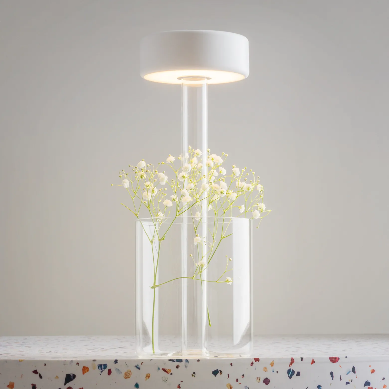 Maytoni ladattava LED-pöytävalaisin AI Collaboration, lasi, valkoinen