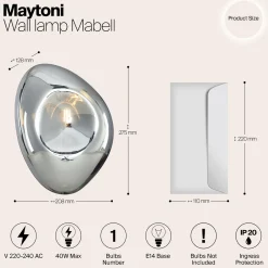 Maytoni Mabell -seinävalaisin, lasi, kromi