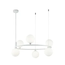 Maytoni-riippuvalaisin Ring, valkoinen/valkoinen, 6-valolasi Ø 58 cm
