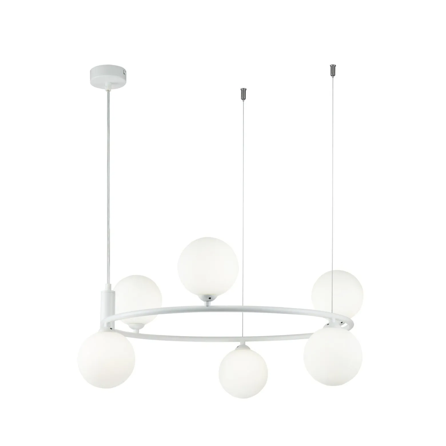Maytoni-riippuvalaisin Ring, valkoinen/valkoinen, 6-valolasi Ø 58 cm