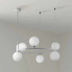 Maytoni-riippuvalaisin Ring, valkoinen/valkoinen, 6-valolasi Ø 58 cm