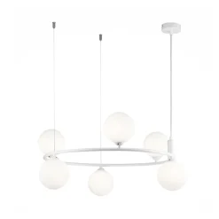 Maytoni-riippuvalaisin Ring, valkoinen/valkoinen, 6-valolasi Ø 58 cm