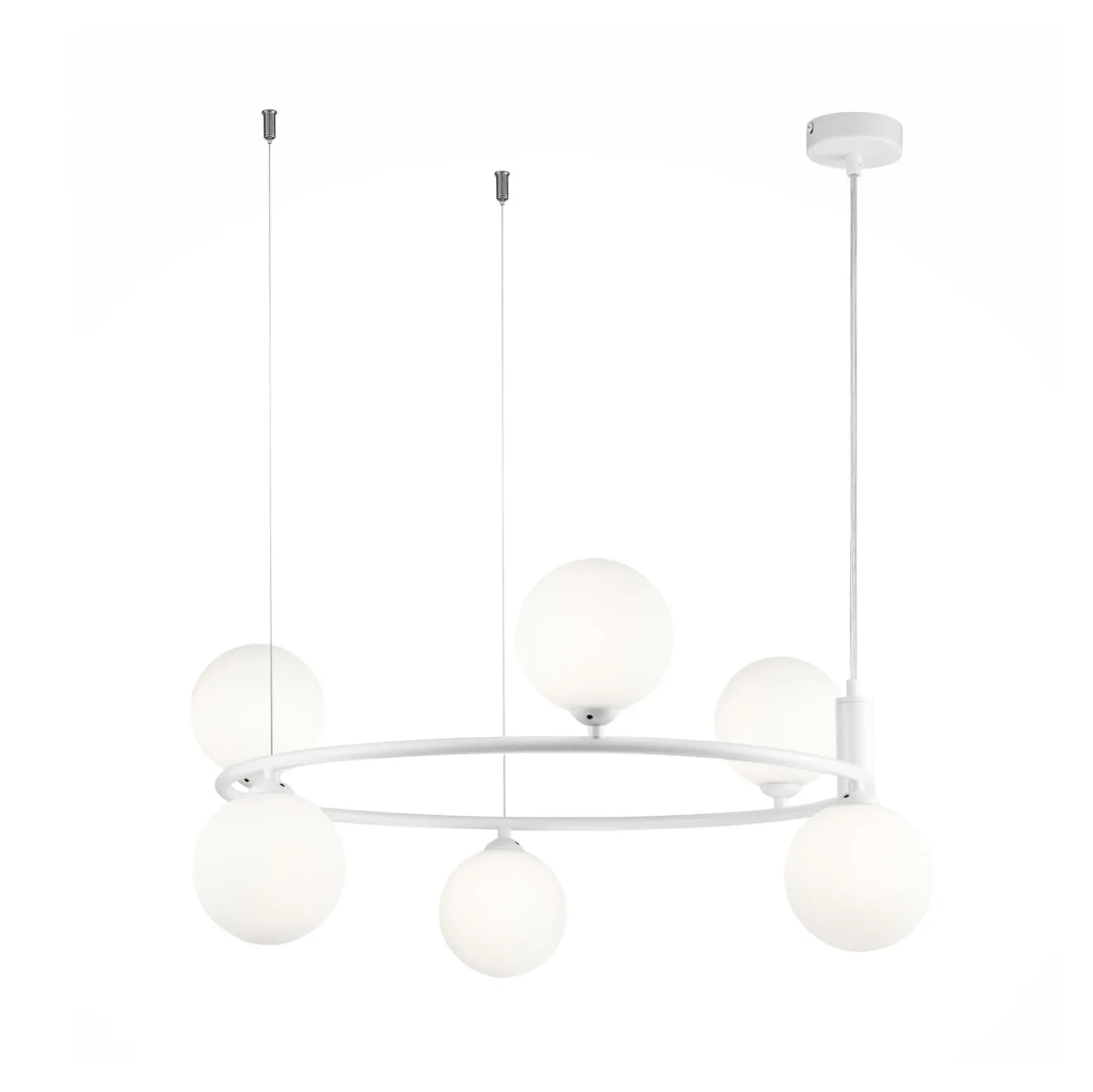 Maytoni-riippuvalaisin Ring, valkoinen/valkoinen, 6-valolasi Ø 58 cm