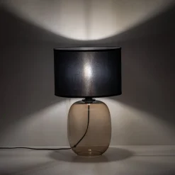 Melody pöytävalaisin, korkeus 48 cm, ruskeaa lasia, mustaa tekstiiliä