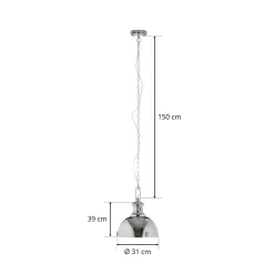 Metallinen riippuvalaisin, teollinen muotoilu, krominvärinen