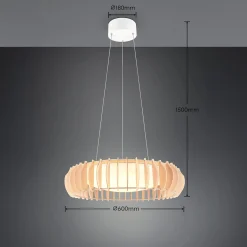 Monte LED-ripustusvalaisin, Ø 60 cm, vaalea puu, puu, CCT