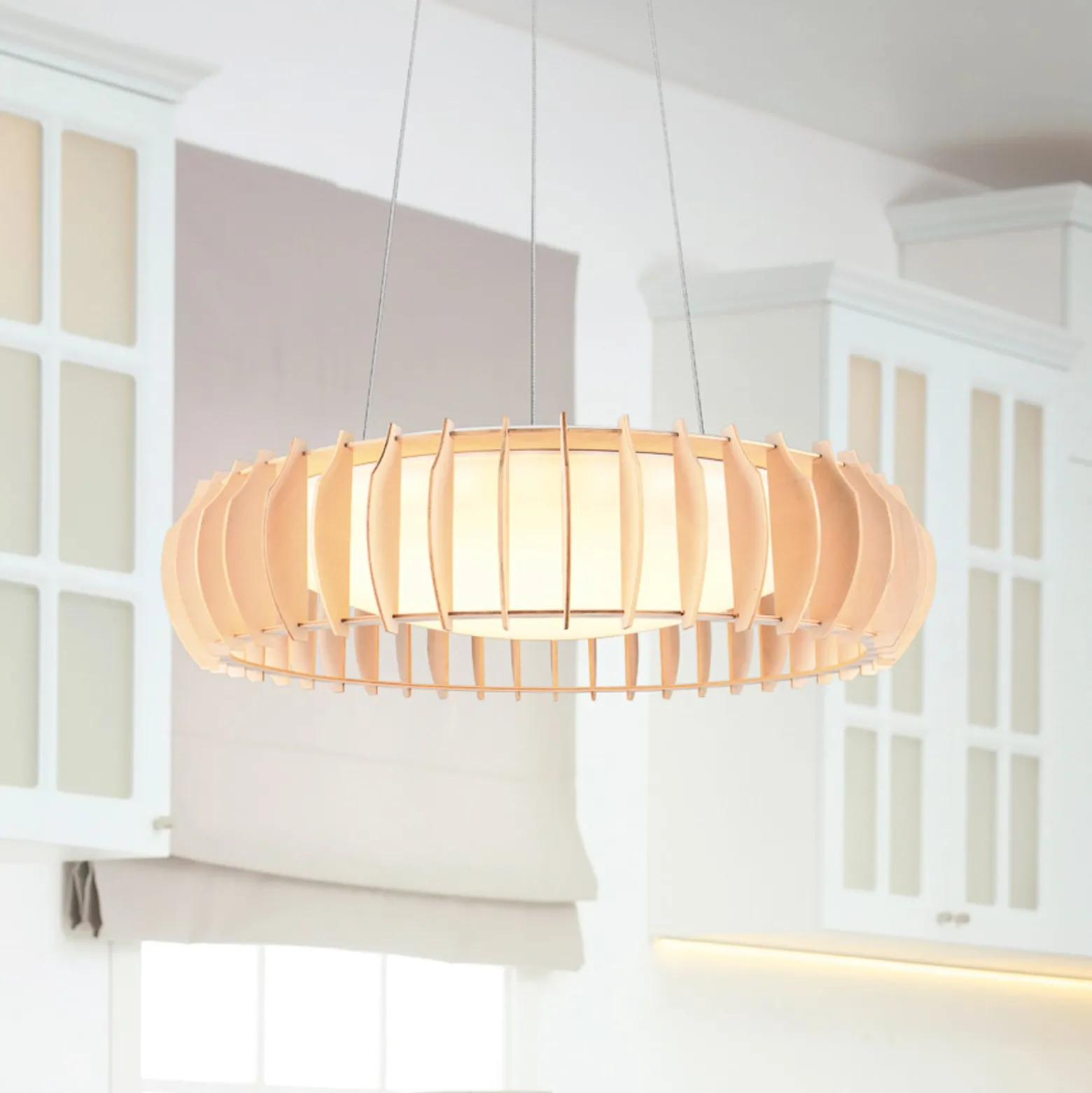 Monte LED-ripustusvalaisin, Ø 60 cm, vaalea puu, puu, CCT
