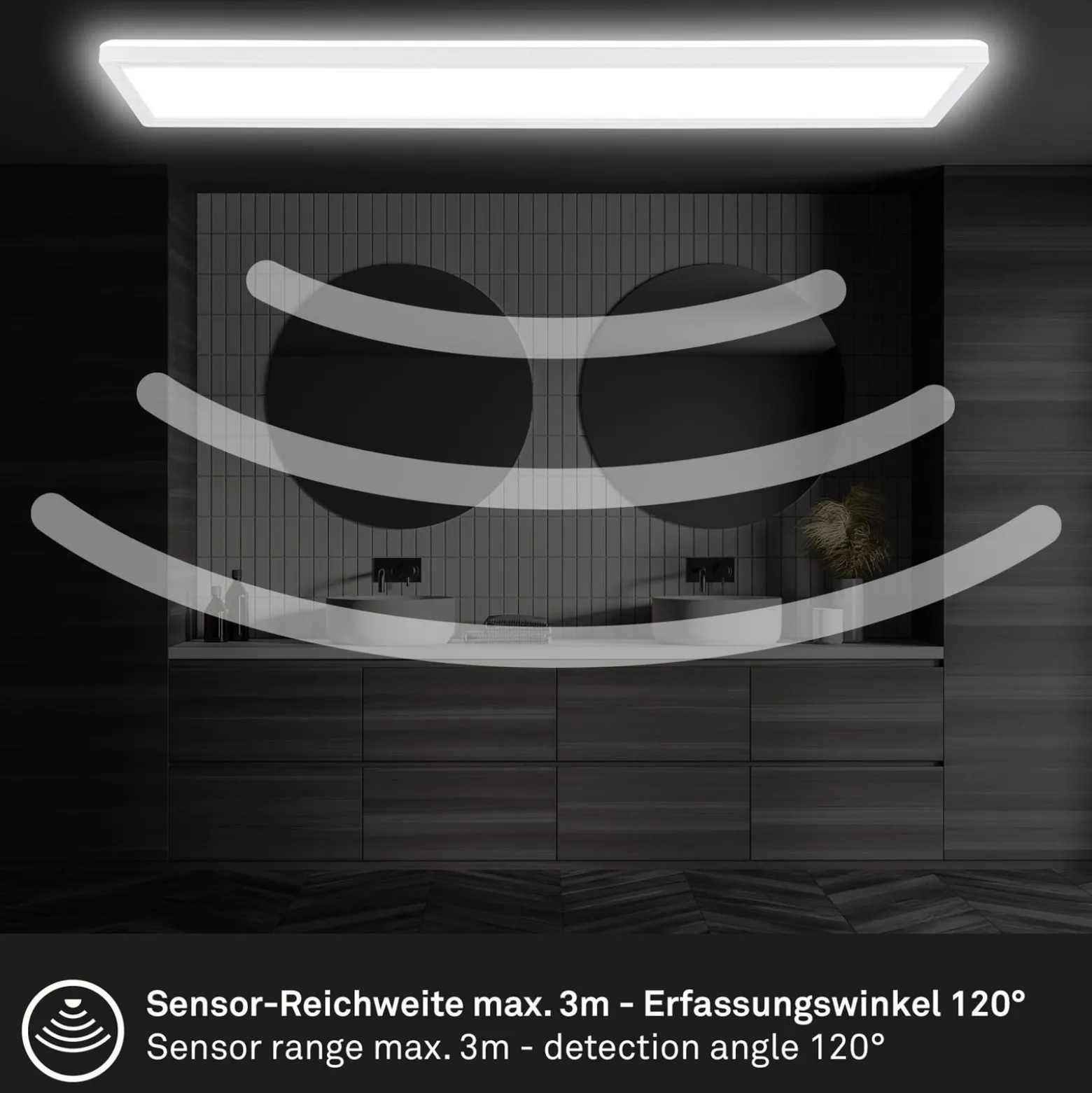 Move LED-paneeli, anturi, 98 x 20 cm, IP44, muovi, valkoinen