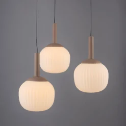 Nami-LED-riippuvalaisin, 3-lamppuinen, pyöreä, hiekka, valkoinen, lasi, rauta