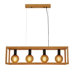 Nelikulmainen riipusvalaisin, 4-valo, 90 cm pitkä, bambu, E27