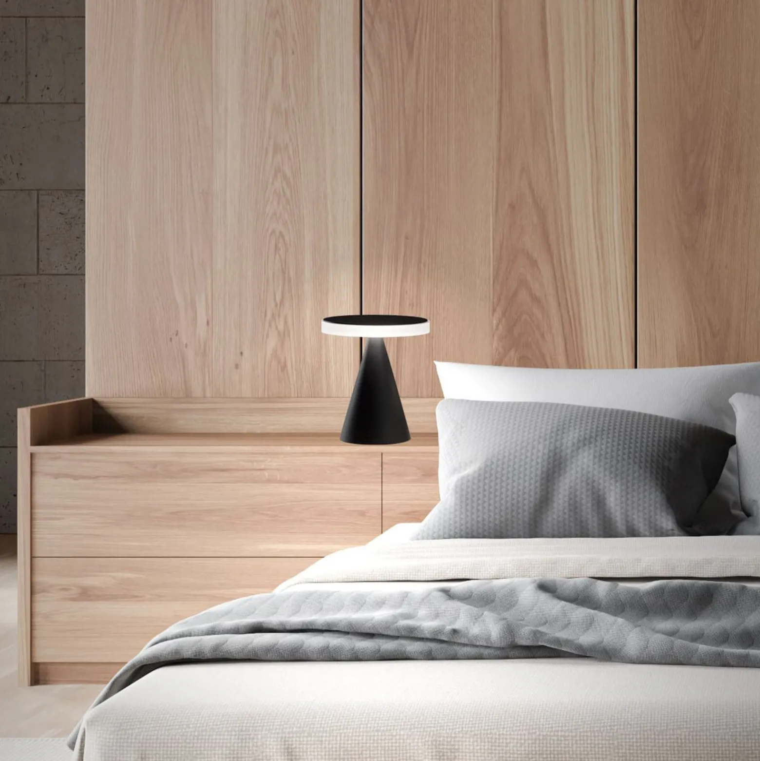 Neutra LED-pöytävalaisin, korkeus 27 cm, musta, kosketushimmennin
