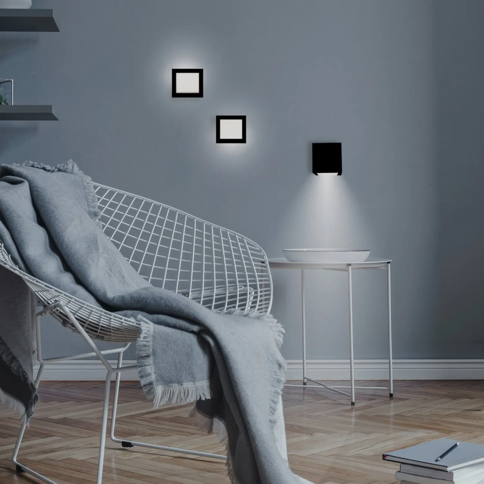 Newgarden LED-ladattava seinävalaisin Box 8, musta, 7.5x7.5cm