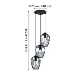 Newtown-riippuvalaisin, musta, 3-lamp., pyöreä