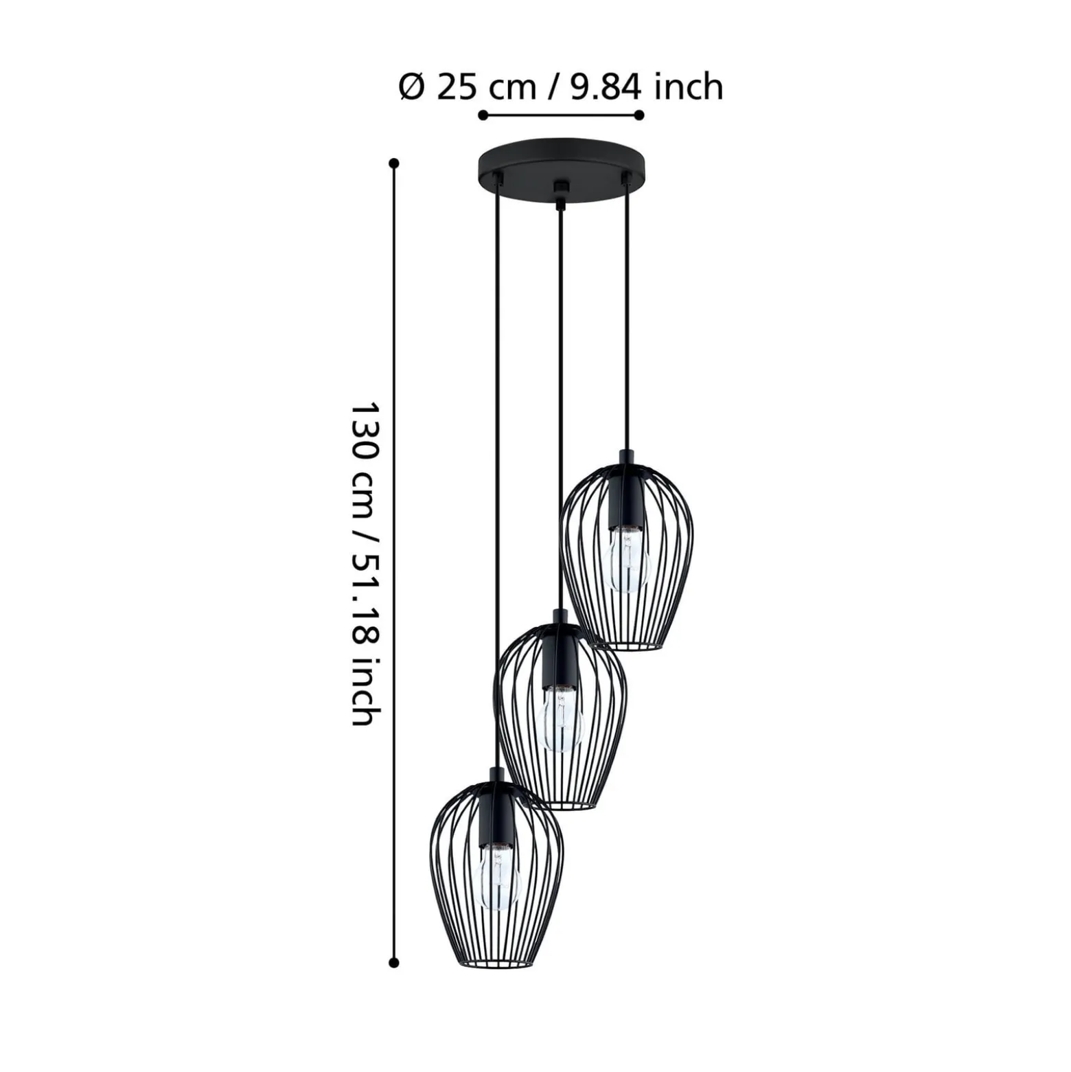 Newtown-riippuvalaisin, musta, 3-lamp., pyöreä