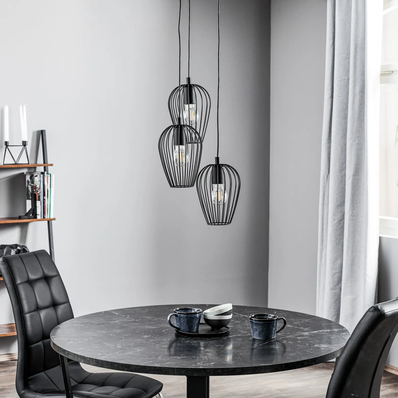 Newtown-riippuvalaisin, musta, 3-lamp., pyöreä