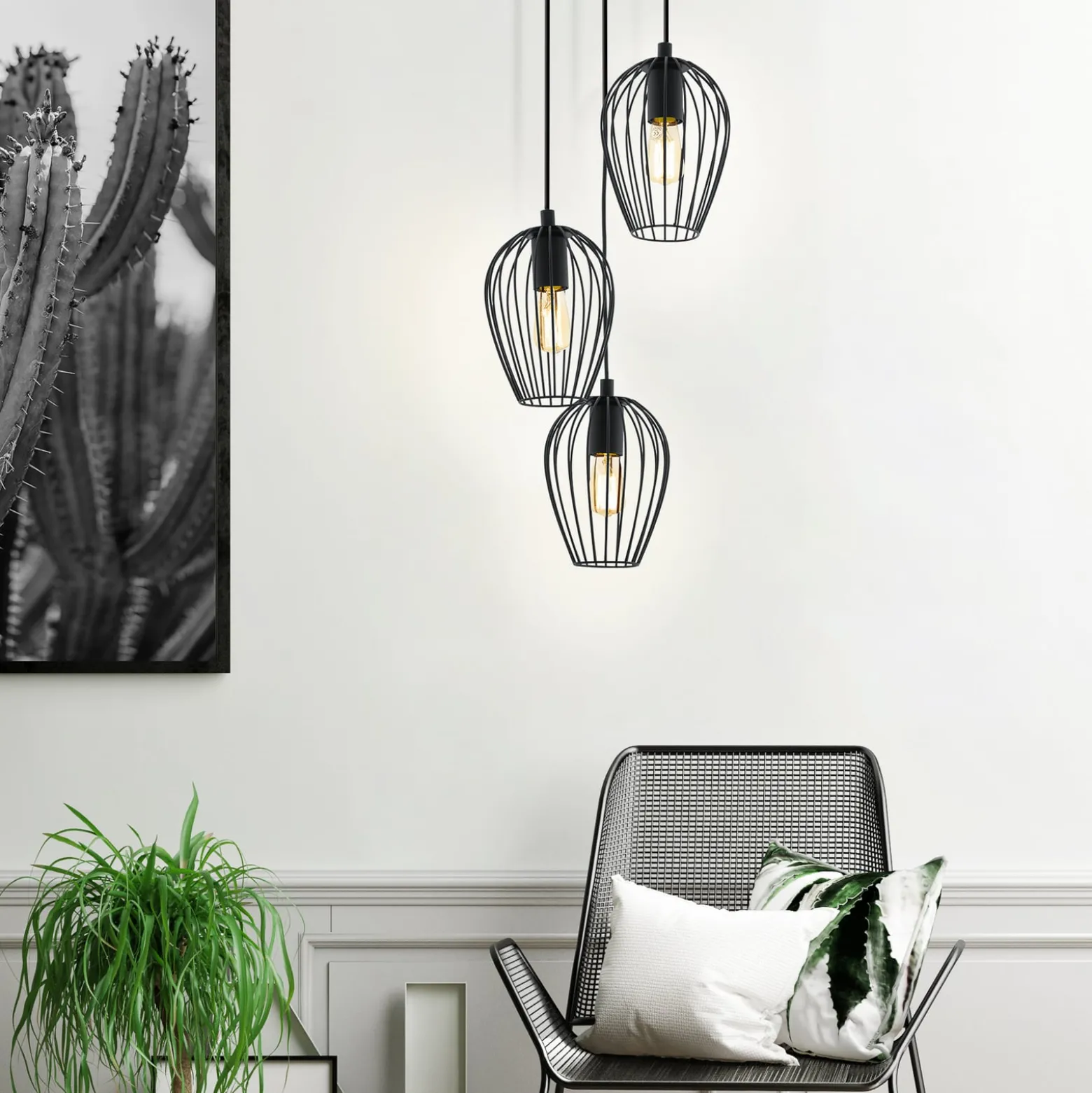 Newtown-riippuvalaisin, musta, 3-lamp., pyöreä