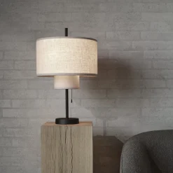 New Works pöytälamppu Margin, beige, tekstiili, Ø 36 cm, E27