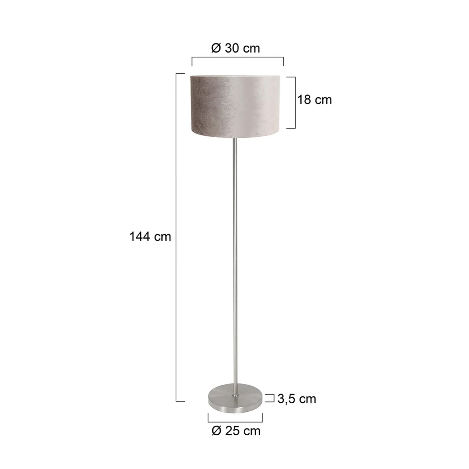 Noor-lattiavalaisin, teräs/hopeanvärinen velour, korkeus 144 cm, E27