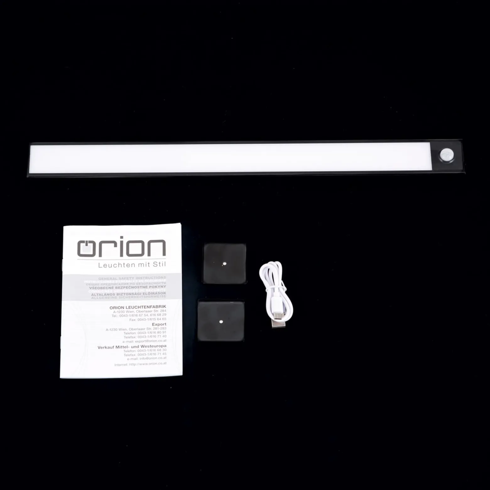 Norman LED-kaapinvalaisin, musta, ladattava akku, anturi, USB-portti