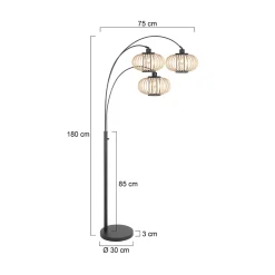 Nox Light -maavalaisin, 3-lamppuinen, musta, bambutangot, E27