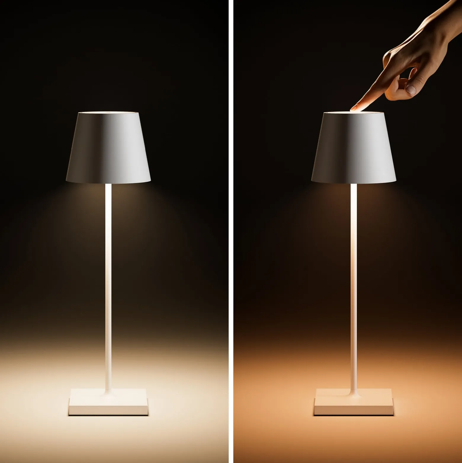 Nuindie LED ladattava pöytävalaisin, USB-C, valkoinen, IP54, himmennettävä