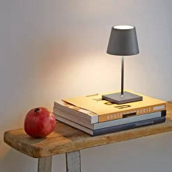 Nuindie mini LED ladattava pöytävalaisin, USB, grafiitti, IP54, himmennettävä