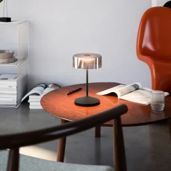 Numotion LED ladattava pöytävalaisin, musta, lasi, IP54, himmennettävä