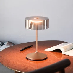 Numotion LED ladattava pöytävalaisin, pronssi, lasi, IP54, himmennettävä
