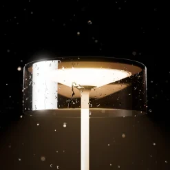 Numotion LED ladattava pöytävalaisin, sininen, lasi, IP54, himmennettävä