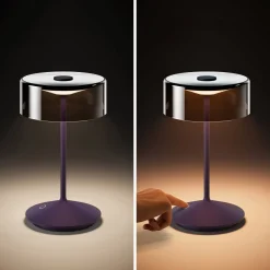 Numotion LED ladattava pöytävalaisin, sininen, lasi, IP54, himmennettävä