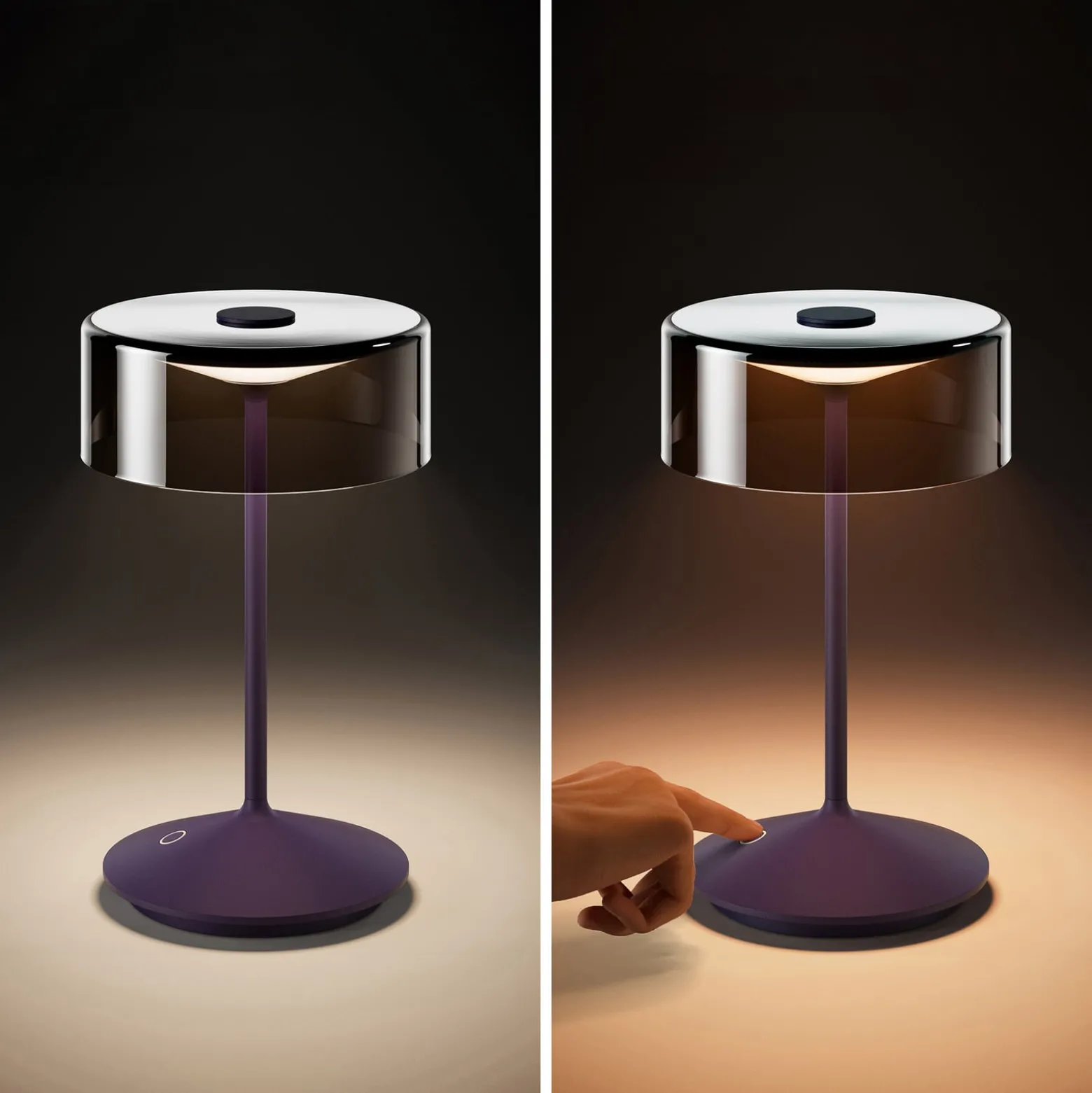 Numotion LED ladattava pöytävalaisin, sininen, lasi, IP54, himmennettävä